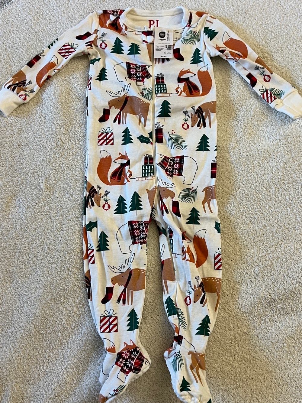 NWT PJ Place Footed Zip Pajamas 6-9M Woodland Moose Sleeper